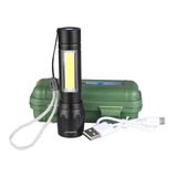 Linterna 1+1 Led Mini Tactica, Metal, Con Zoom, Recargable