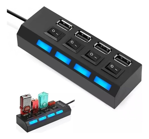 Hub Usb 4 Puertos Multiplicador Zapatilla Adaptador Negro