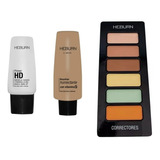Kit Maquillaje Primer + Base + Correctores Heburn Premium 