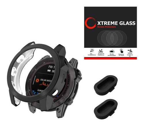 Kit Case Capa + 2x Plug + Pelicula Para Garmin Fenix 7 47mm