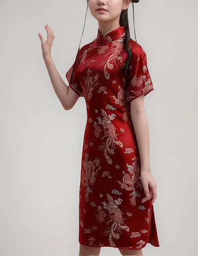 Vestido Chino De Qipao Para Niñas,diseño Dragón,manga A | Meses sin interés