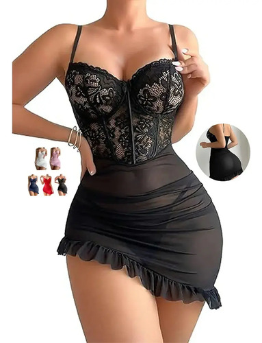 Babydoll De Encaje Lencería Sexy Mujer Ropa Sexy Con Tanga | MercadoLibre
