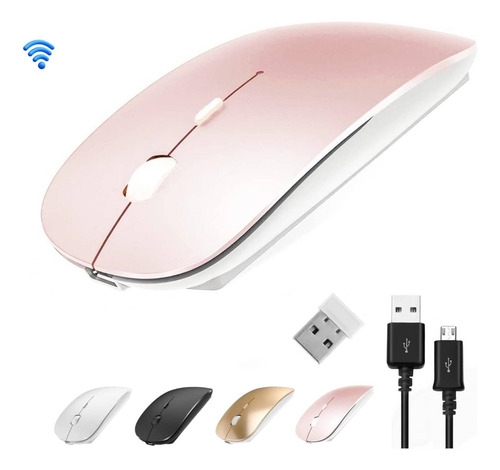 Mouse Óptico Sem Fio Recarregável Slim Usb 3.0 4 Botões Rosa