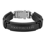 Pulseira De Couro Foco, Força E Fé Black