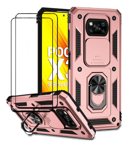 Funda Micas Para Xiaomi Poco X3 Y X3 Pro Y X3 Nfc + 2 Mica Con Ventana Deslizante De Protección De La Cámara Y Soporte Para El Teléfono