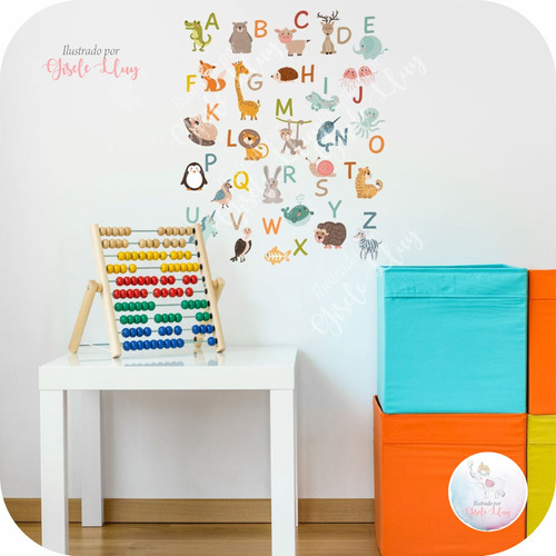 Vinilo Decorativo Infantil Abecedario Letras Animales Ingles