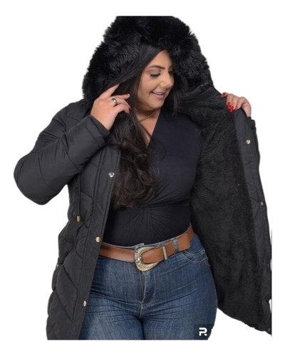 Jaqueta Parka Nylon Forrada Plus Size Inverno