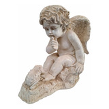 Angel Querubin 42 Cm Con Sapo Decoración De Hogar Ceramica