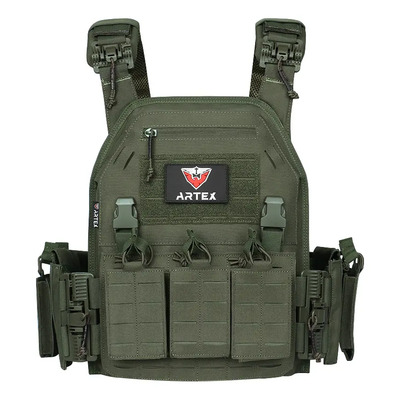 Chaleco Táctico Portaplacas MOLLE con Liberación Rápida 1000D Resistente Ajustable Desmontable con Bolsas Incluidas para Airsoft Caza Entrenamiento Militar Color Range Green | Envío gratis
