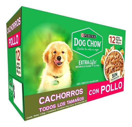 Alimento Dog Chow Perro Cachorro 12 Sobres Sabor Pollo X100g