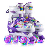 Patins Quad Roxo Regulável Rodinha- Led Arco Iris