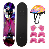 Skate Board Montado Profissional Kit Proteção Radical Menina