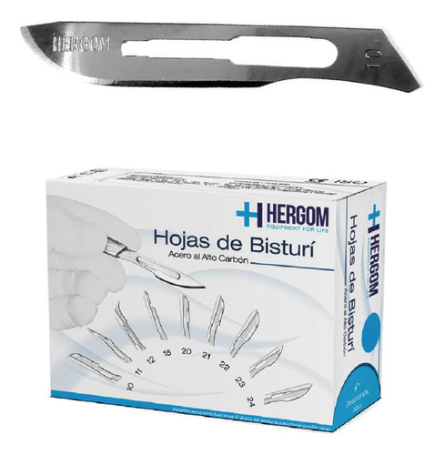 Hojas P/ Bisturí No. 10 Alto Carbón Hergom 100 Piezas