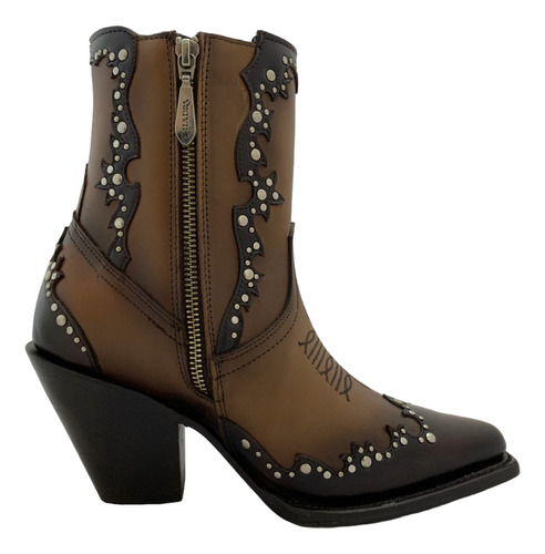 Botin Vaquero Casual Vestir Mujer Cuadra Chocolate Piel