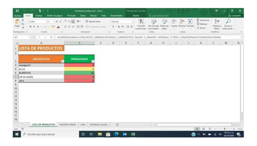 Control De Producción E Inventarios Excel