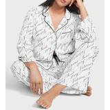 Pijama Victorias Secret Flanelado Clássico Logo Vs White/bk