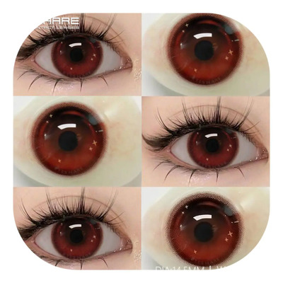 Lentes De Contacto Rojizo Oscuro Con Destellos Brillosos Color Rojo