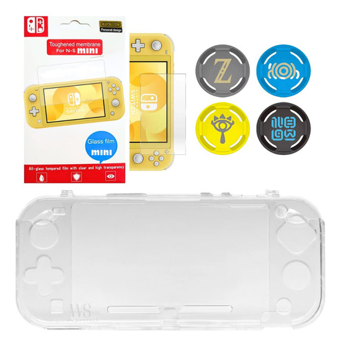 Case Acrilica Switch Lite+ Pelicula Vidro+ 4 Grips Zelda