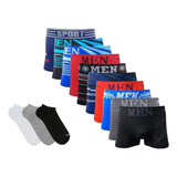 Kit 3 Cuecas Boxer Box + 3 Pares De Meias Soquete