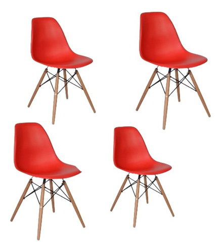 Silla Eames Patas Madera Rojo Y Verde  Comedor X4 Unidades