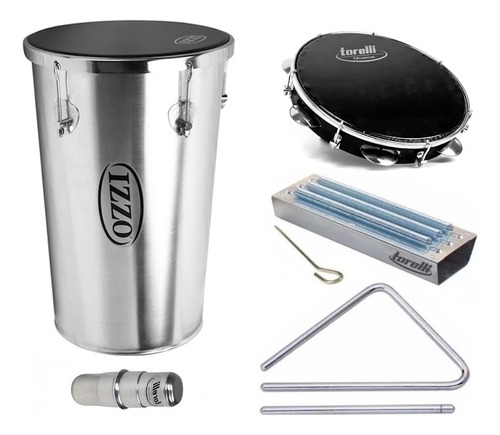 Kit Percussão Tantan Al + Pandeiro Reco Triângulo Ganzá