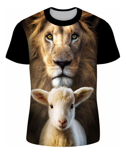 Camiseta/camisa Cristã Gospel O Cordeiro E O Leão