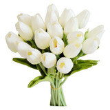 Flores Artificiales 20 Tulipanes Hogar Fiesta Deco - White 1
