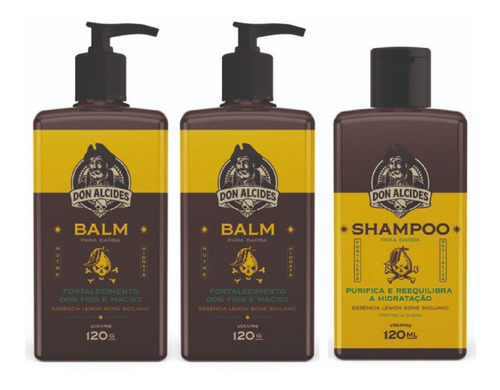 Kit 2x Balm E 1x Shampoo Para Barba Lemon Bone Don Alcides