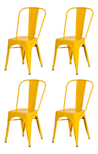 Conjunto Kit 4 Cadeiras Iron Tolix Design Industrial Metal Aço Brilhante Epoxi Várias Cores Sala Cozinha Jantar Bar