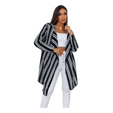 Blusa Kimono Cardigan Tricot Tricô Inverno Lindo Femino 