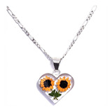 Dije Girasol Doble Corazón Incluye Cadena Love En Plata 925