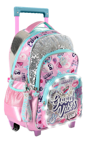 Mochila 18 , C/carrito Good Vibes, Luz Led, Footy - 12923