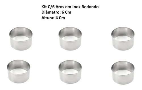 Kit C/6 Aros Inox Cortadores Redondo P/massas E Bolos 6x4cm