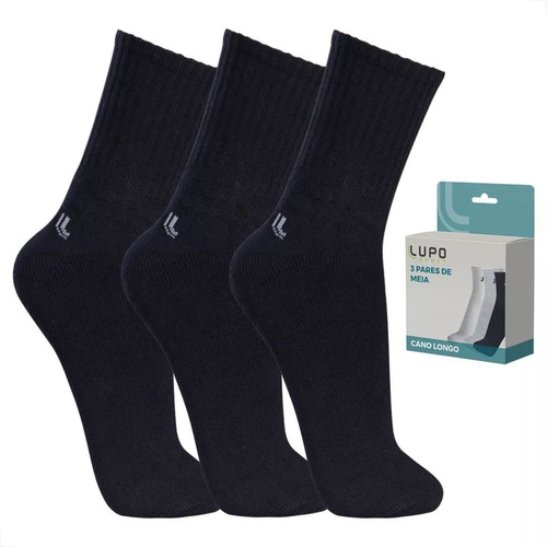 Kit 3 Meias Masculinas Cano Alto Longo Lupo Atacado Algodão