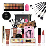 Maleta Kit Maquiagem Paleta Sombras Base Ruby Rose Esponja