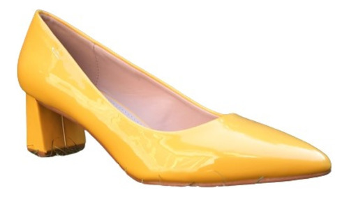 Zapato Mujer Color Amarillo Taco Bajo, Punta