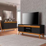 Conjunto Buffet E Rack Para Tv 50 Polegadas Ripado 136cm