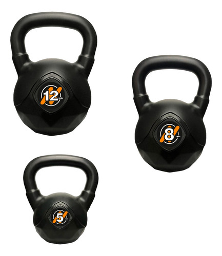 Set 3 Pesas Rusas De 5 Kg + 8 Kg + 12 Kg Fitnesas Kettlebell