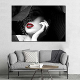 Cuadro Mujer Elegante Labios Rojos Grises 90x60 C12