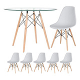 Mesa Redonda Eames 100cm + 5 Cadeiras Cinza Claro