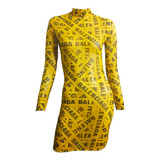 Vestido Mujer Microtul Estampado Amarillo Transparencia Midi