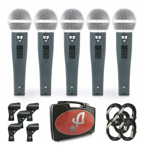 Kit De 5 Microfones Arcano Dinamico C/ Fio Rhodon-8b Kit Xlr