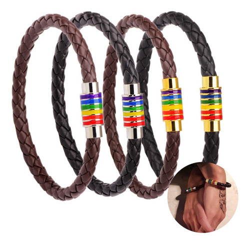 Pulsera Hombre Cierre Magnetico Cuero Orgullo Gay Pride Lgbt