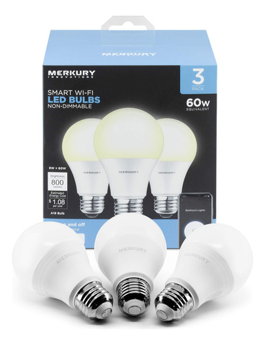 Merkury Innovations - Bombilla Led Blanca Inteligente A19 De