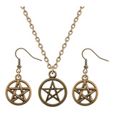 Colar E Brincos Pentagrama Bronze E Prata Supernatural Wicca