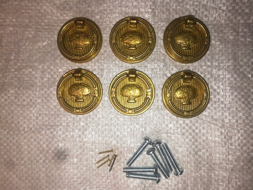 Jgo. 6 Tiradores Bronce Macizo Con Diseño.