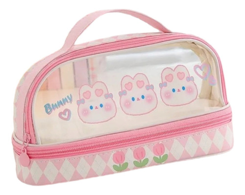 Estuche Kawaii Animales Doble Transparente Gato Osito