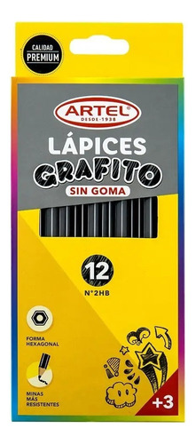 Estuche 12 Lápices Grafito Hb Sin Goma Artel