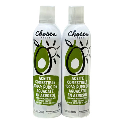 Aceite Aguacate Chosen Foods 419ml Botella Pack 2 Sin Gluten | Envío gratis