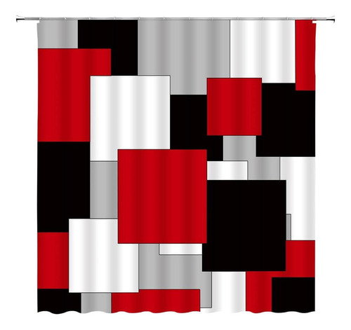 Amfd Cortina Ducha Geométrica Moderna, Rojo, Negro, Bohemio,